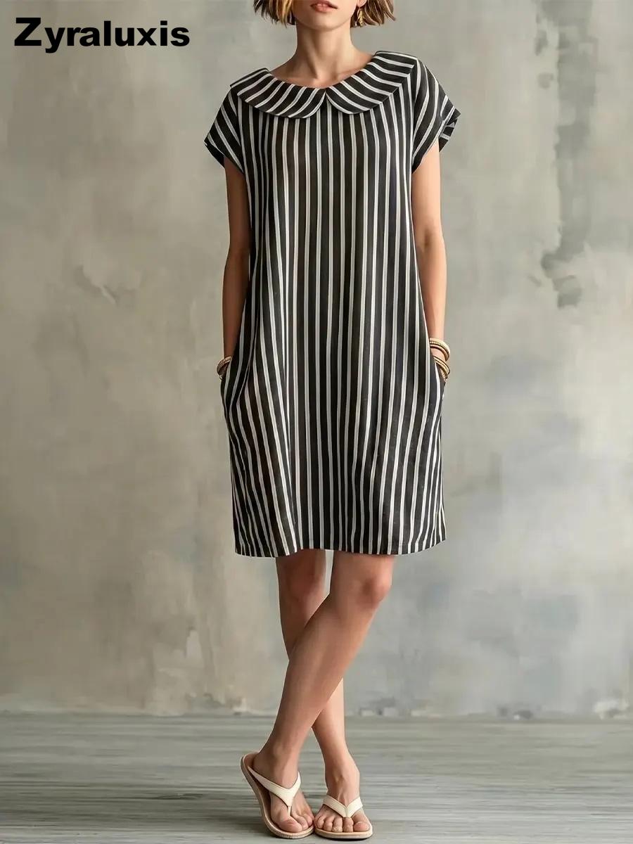 New Spring/Summer Elegant Floral Striped Dress for Women S чёрный