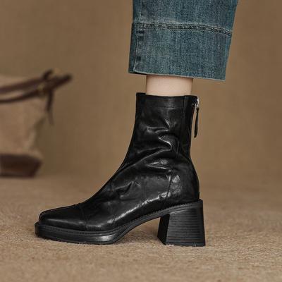 2025 Autumn and Winter New Temperament Retro Fashion Versatile Chelsea Thin Short Boots Thick Heel High Heel Martin Boots Women