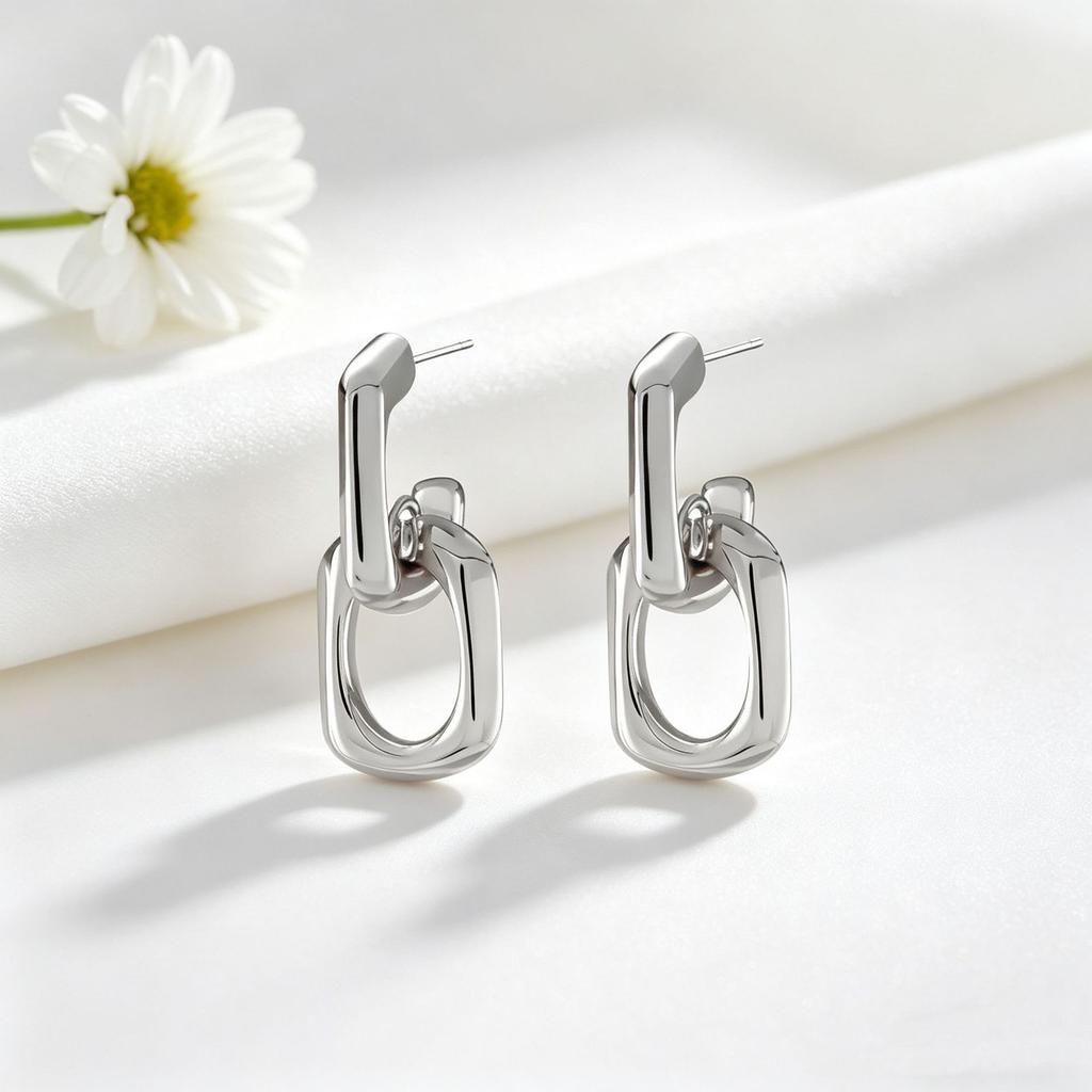 Fashionable Oval Polished Linked Hoop Earrings For Women Versatile Minimalist Drop Earrings Jewelry Accessory