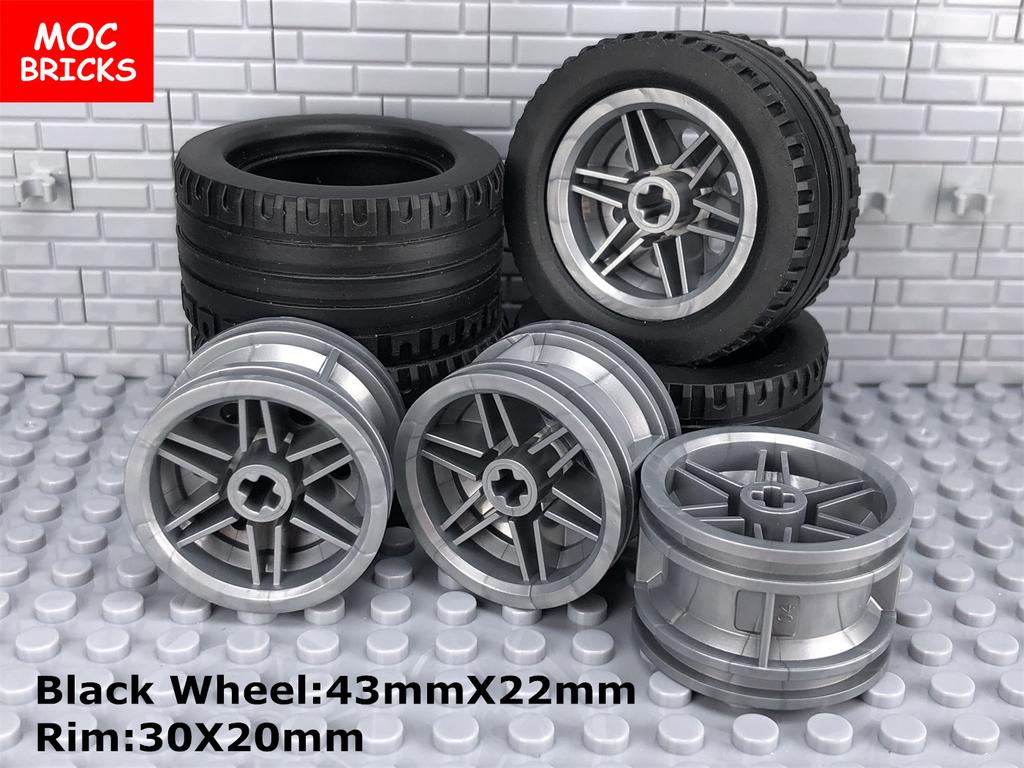 4pcs/lot MOC Bricks Wheel Black Tire 43mm Rim 30mm 56145 44309 Assembly Building Blocks Toys For Kids Plastic Dolls