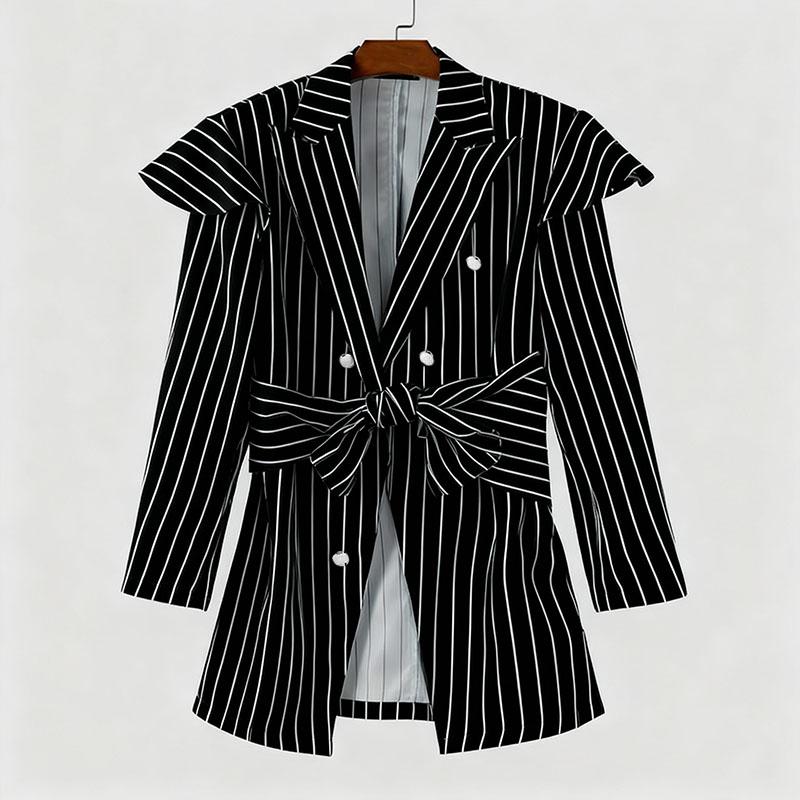 INCERUN Spring Autumn Men Long Sleeve Striped Twisted Waist Thin Blazer Coats