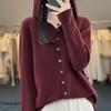 First Line 100% Merino Wool Knitted Cardigan Women's Autumn and Winter Hoodie Loose Sweater Fashionable Versatile Coat
