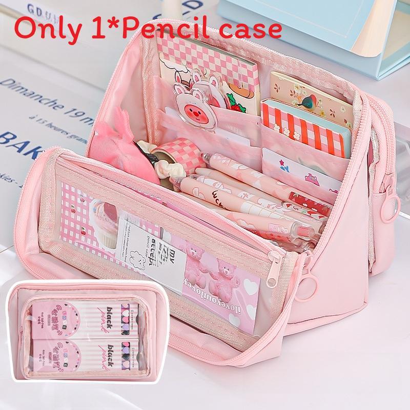 Canvas Multicompartment Pencil Case With Detachable Design For Students And School Use