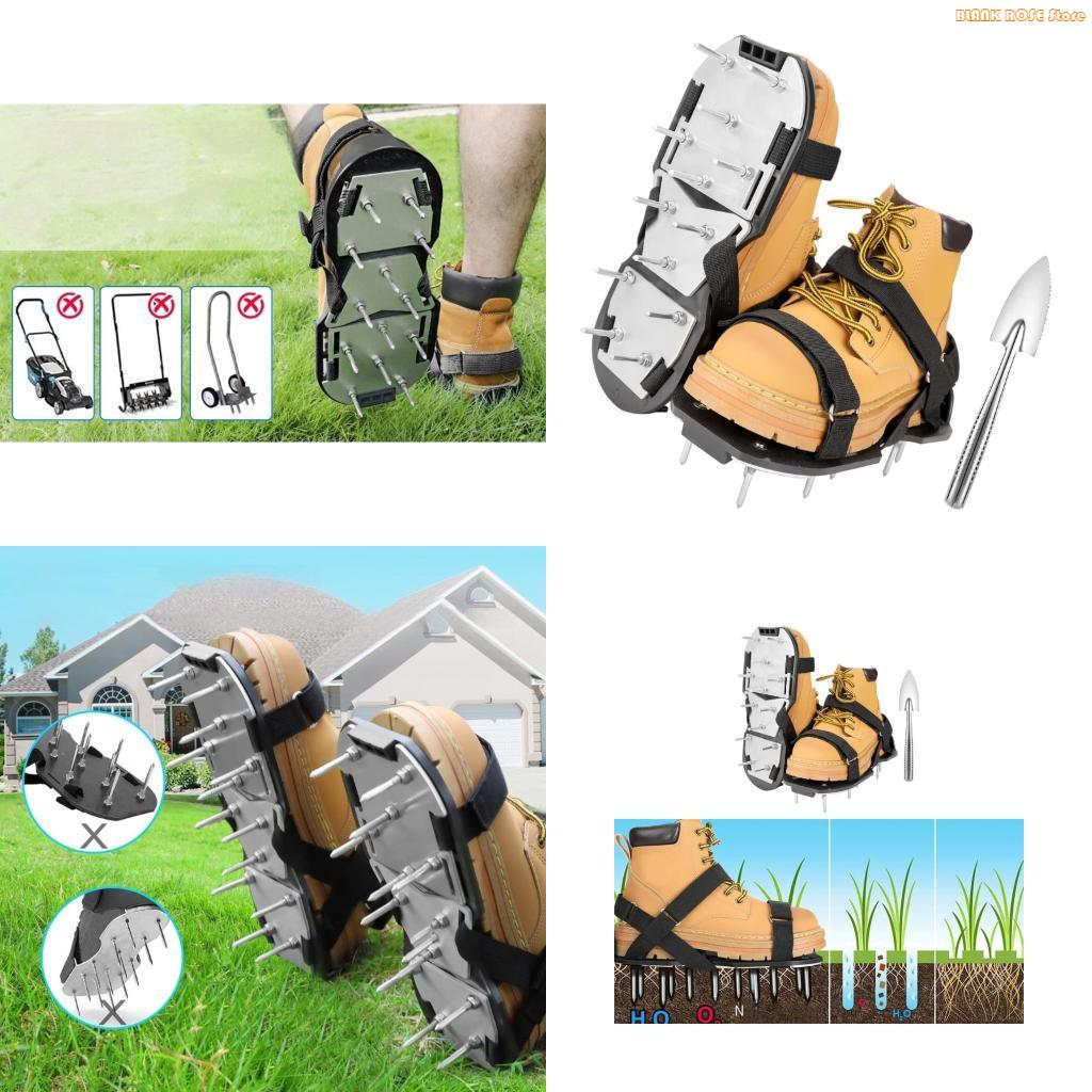 K1AE Lawn Aerator Shoe Metal Spiked Aerator Sandals For Rock Soil And Lawn Exercise With Adjustable Straps