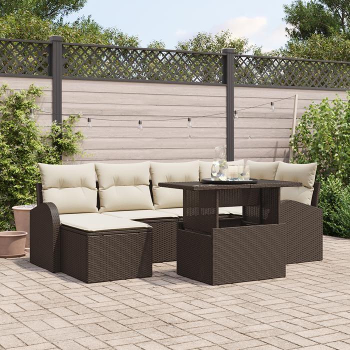 VidaXL Ensemble de canapé de jardin 7 pièces avec coussins marron en poly rattan 3348674