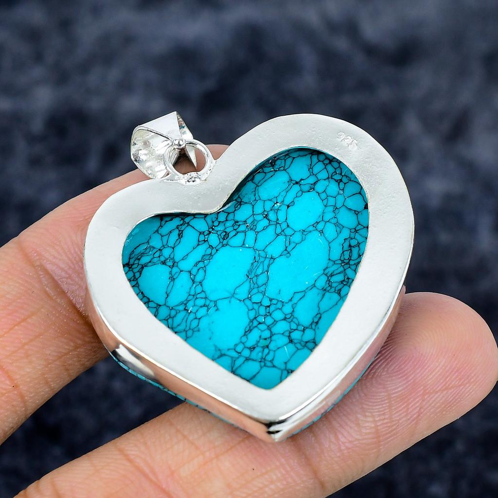 Santa Rosa Turquoise Gemstone 925 Sterling Silver Jewelry Pendant 1.81" M-3346