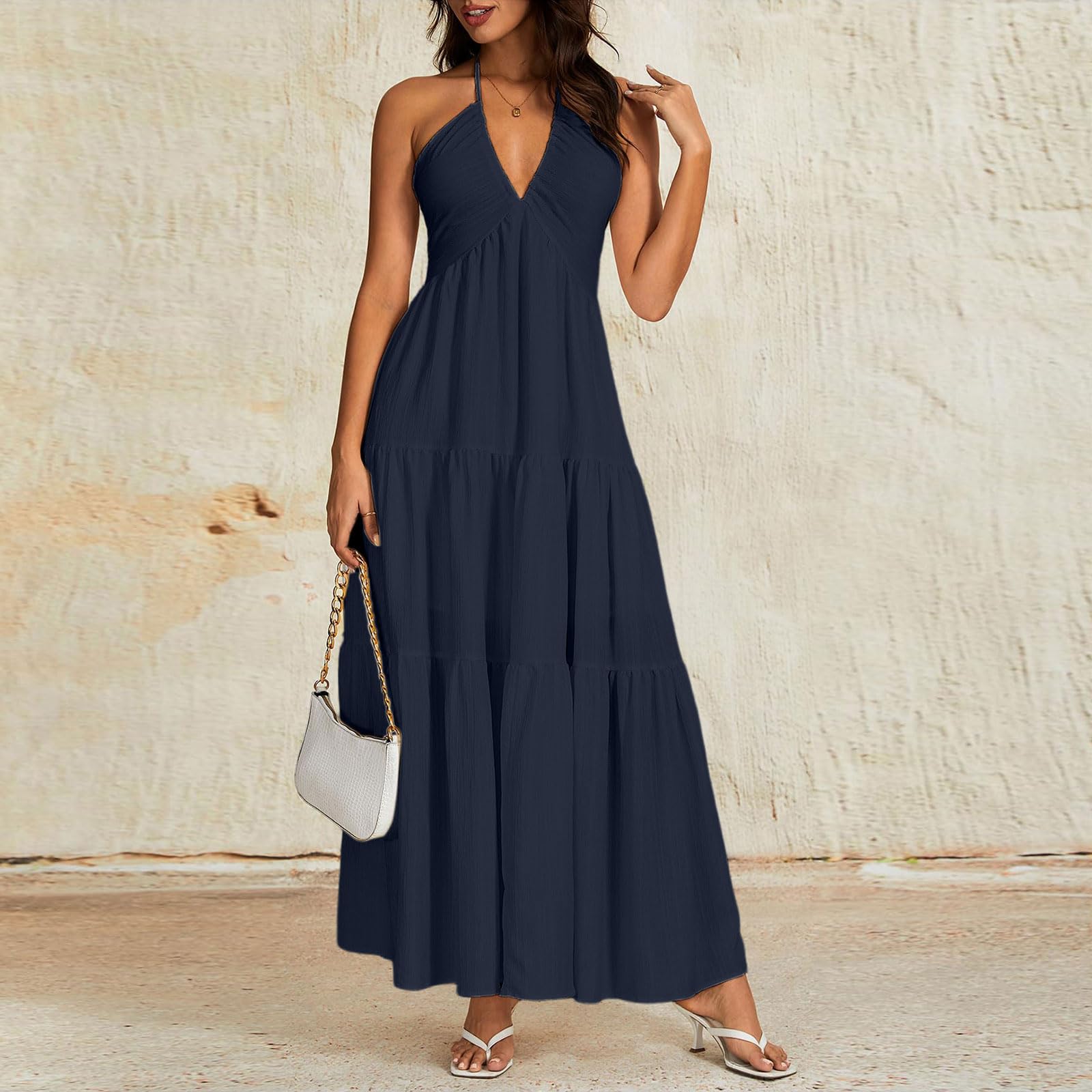 

Women s V-Neck Relaxed-Fit Backless Resort Dress XXL