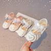 Girls Half Sandals Kids Princess Flat Shoes with Lace Ribbon 2025 Spring Summer Bow-knot Pearl Heart Shape Rhinestone Sweet Chic