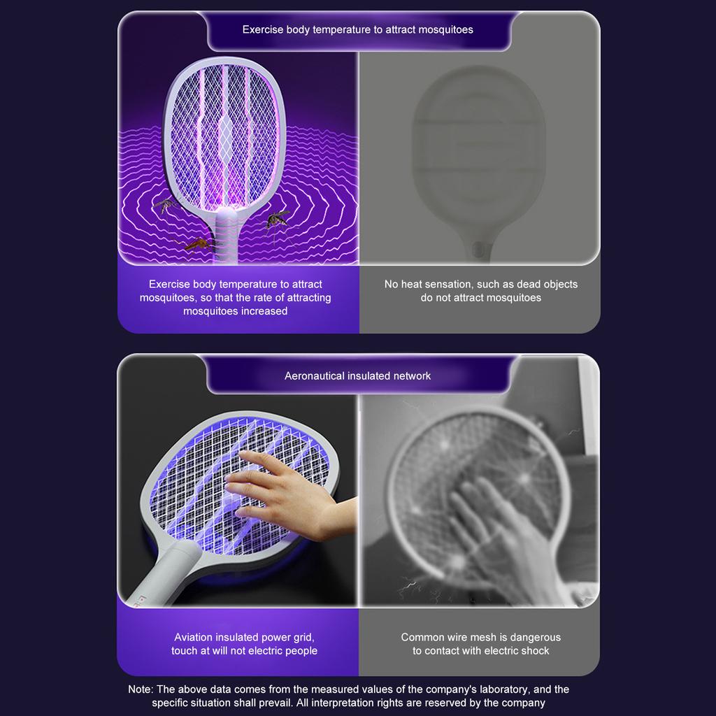 2 In 1 Electric Mosquito Lamp Portable Handheld USB Charging Fly Swatter Electric Shock Mesh Lamp Home Outdoor Tool