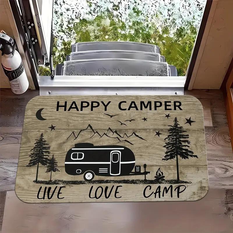 Outdoor Camping Van Welcome Mat With Cheerful Camping Van Non-slip Kitchen Bathroom Entracne Rugs Living Room Washable Carpet