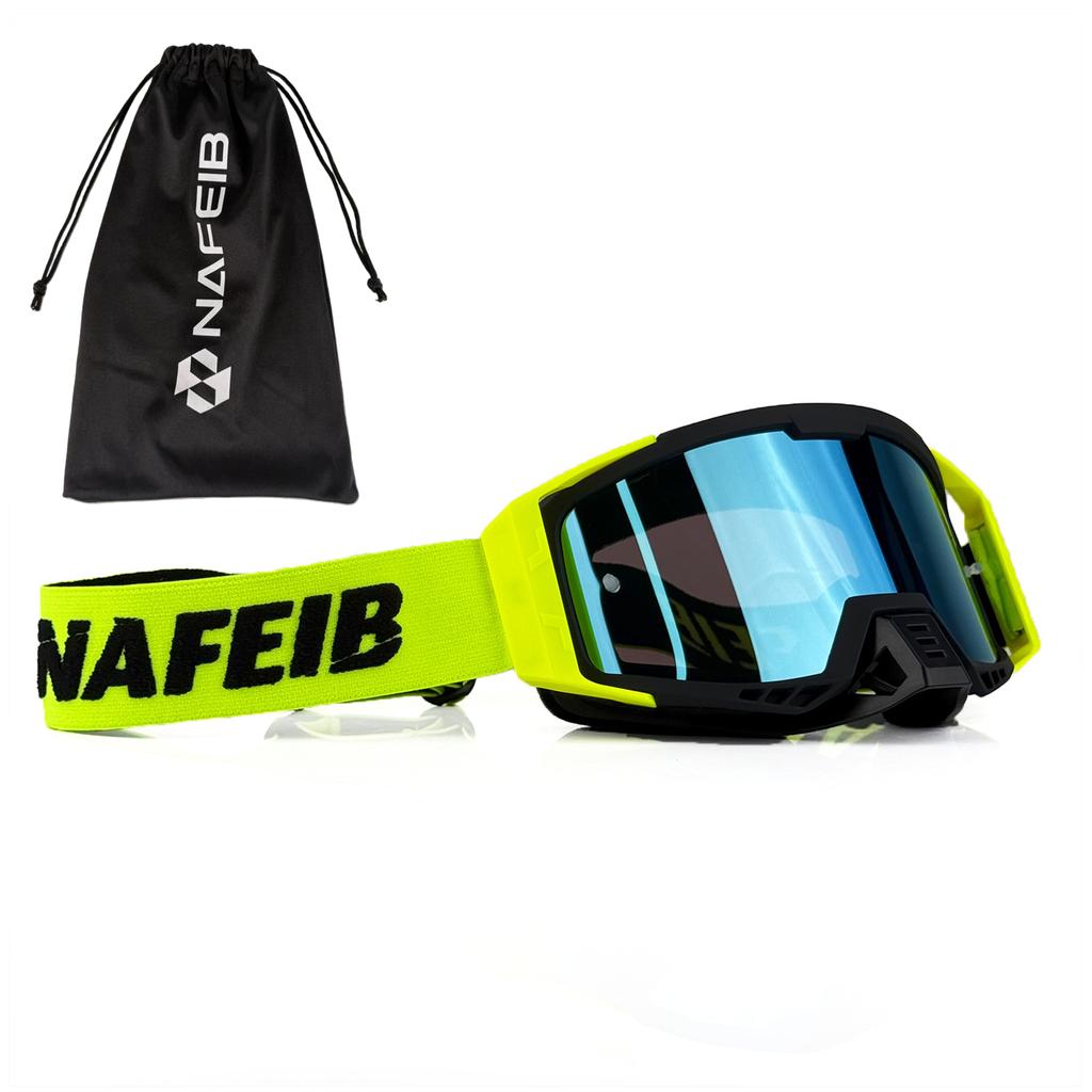 NAFEIB Motocross Goggles with Storage Bag Anti-UV Windproof Dustproof Dirt Bike ATV Off-Road Racing Goggles for Men Women