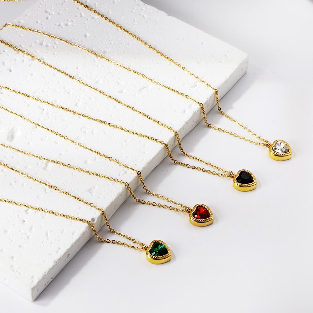 New1 PCS Stainless Steel White Heart Crystal Pendant Necklace 40+5cm Gold Necklace Women Luxury Jewelry O Chain Birthday Gift