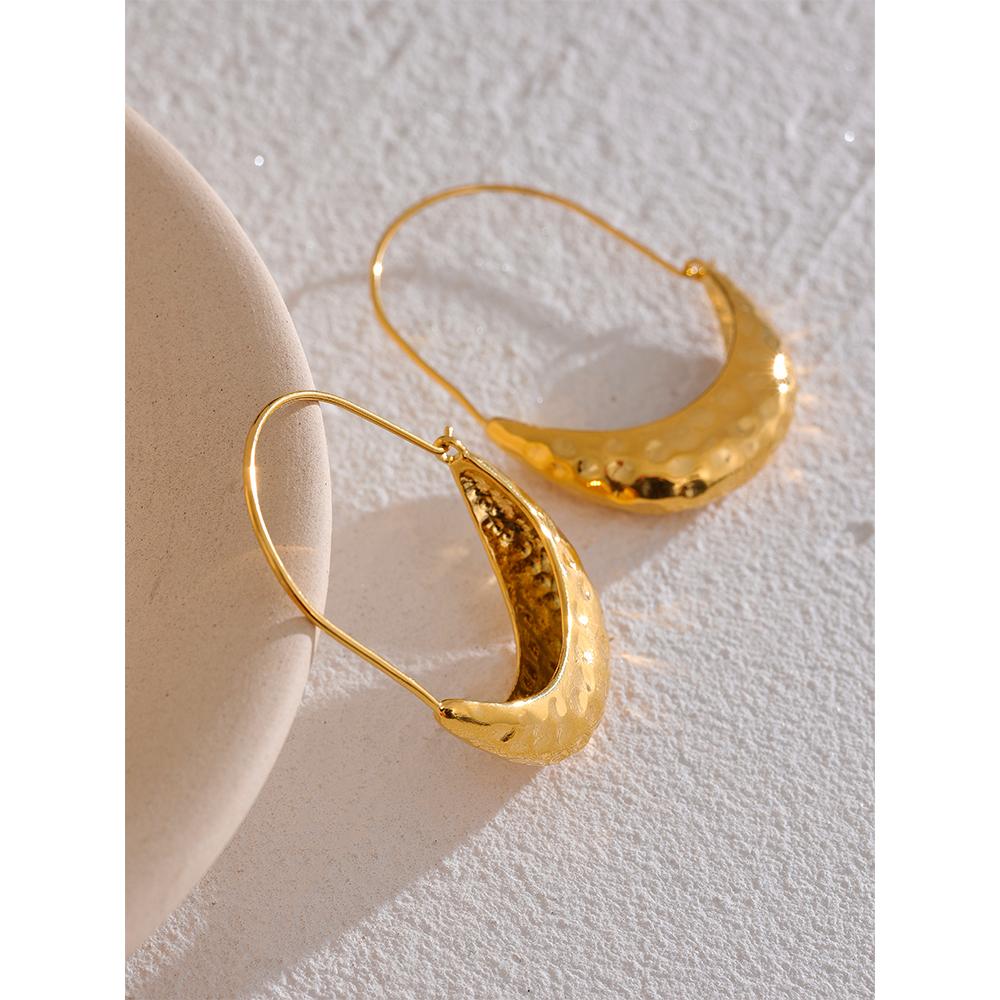 Yhpup Golden Stainless Steel Drop Dangle Hoop Earrings Ear Hook Tarnish Free Minimalist Metal Texture Women Fashion Jewelry
