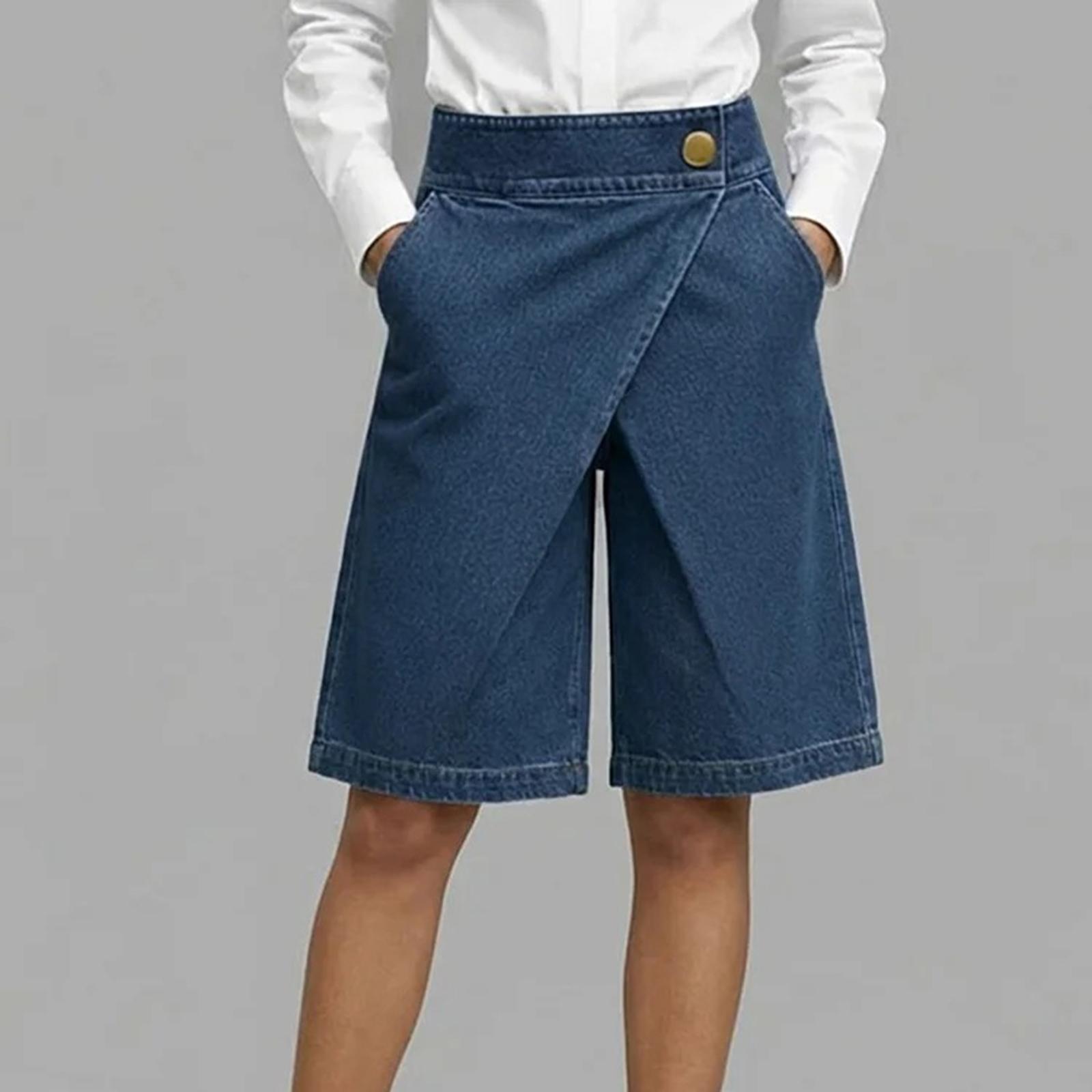 

Women s Color Casual Fashionable Button Pocket Shorts L Темно-синій
