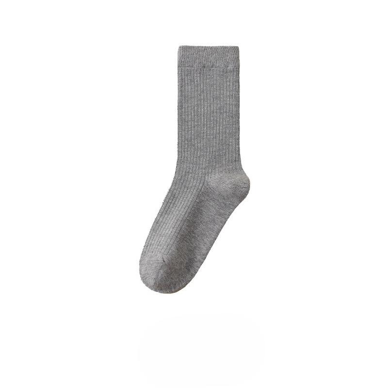 Solid Color Basic Socks for Women, Vertical Boneless Pile Socks, Drawstring Versatile Mid-calf Socks, Autumn Cotton Socks