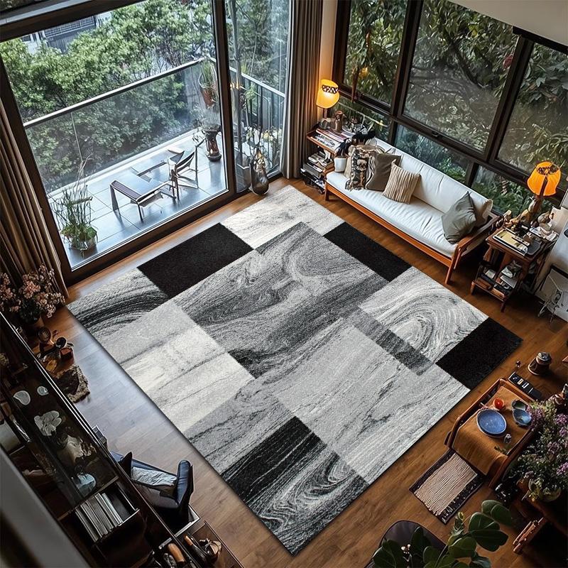 RAKKS Modern Geometric Area Rug Soft Black Gray Abstract Grid Office Living Room Sofa Floor Mat Study Game Carpet Home Decor