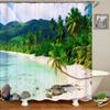 Beach Shower Curtain Waterproof Home Decoration Curtain 3D Palm Tree Seaside Beach Landscape Printed With Hooks Bathroom Curtain