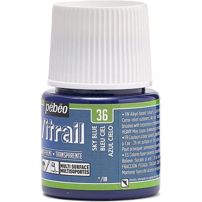 Peinture Vitrail - Pébéo - Bleu ciel - 45ml - Transparent - Brillant