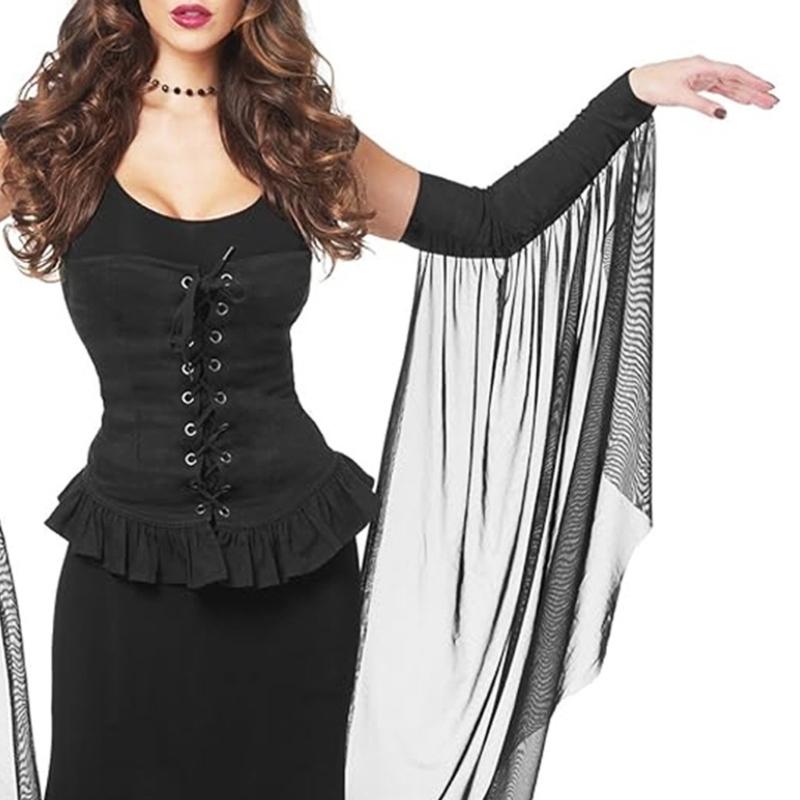 Frauen Ärmel Dunkler Tüll Fransenärmel für Halloween Hexenkostüm