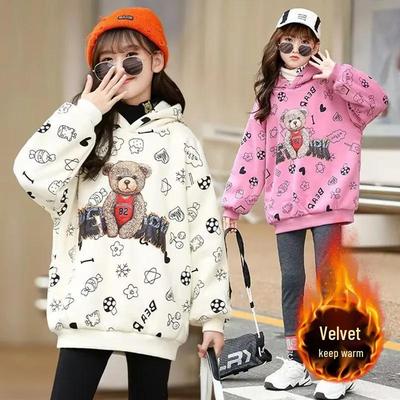 Stylischer Samt-Hoodie für Kinder - Dick, vielseitig, langärmlig für den Herbst, koreanisch inspiriertes Design