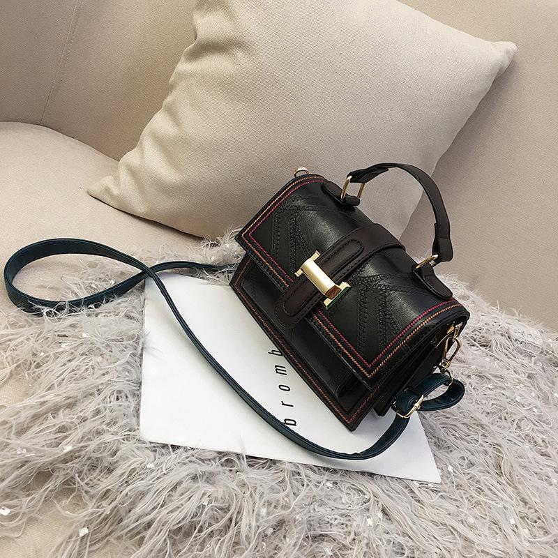 

Casual fashion retro small square bag 2024 simple splicing contrasting color shoulder messenger bag casual new women s bag чорний