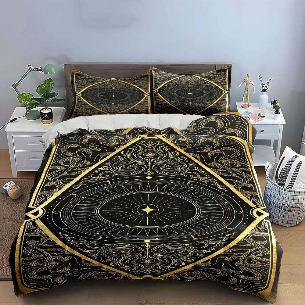Intricate gold geometric design. Bedding sets Duvet cover sets Duvet covers Pillowcases(1 * Duvet Cover 2 * Pillowcases without duvet insert)