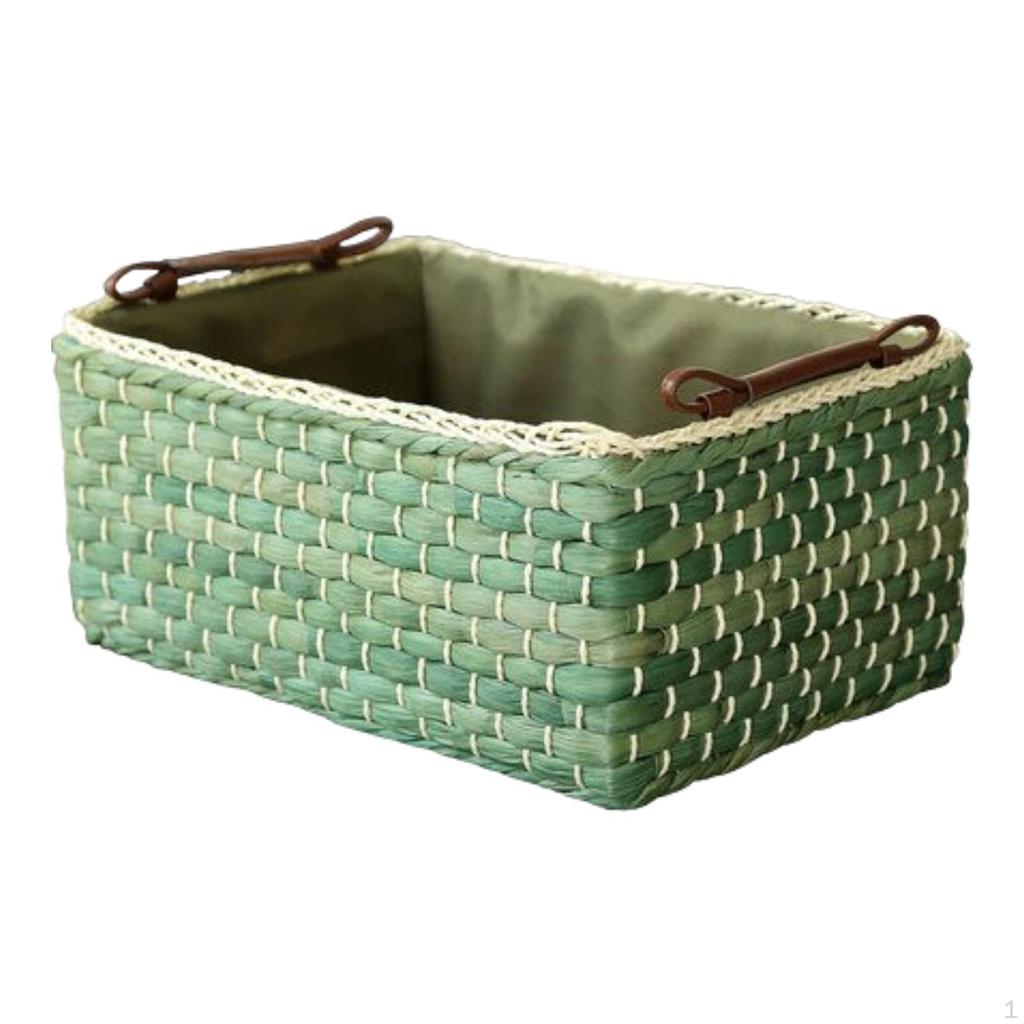 Corn Husk Weaving Basket Closet Organiser with PU Leather Handles Countertop Organizer for Kitchen
