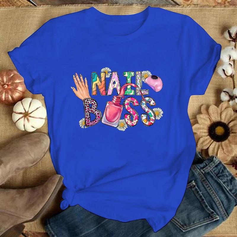 Nová manikérka Písmenkový potisk Trička Pro Unisex Letní Tričko Pánská Ležérní Krátký Rukáv Kulatý Výstřih Topy Trička(Prémiová trička