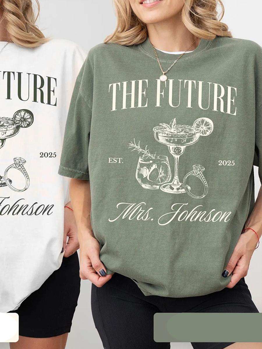 Футболка  Будущая миссис  На заказ Подарок невесте Подарок помолвленной Персонализированная футболка для невесты Повседневный хлопковый топ в стиле Y2K Ежедневный трендовый стритвир S