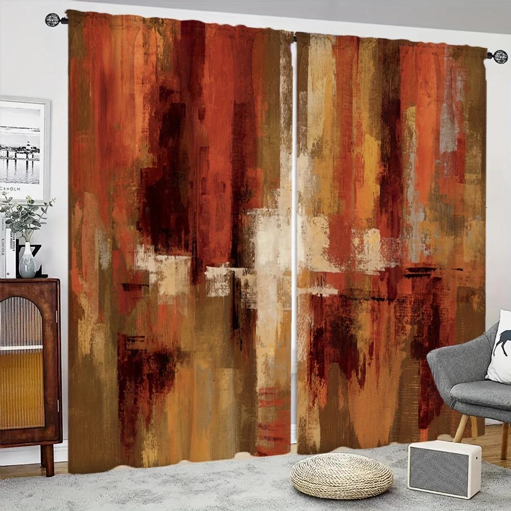 2 - Panel Collection Abstract Art Printed Drapes Rod Pocket Style Ideal for Easy Hanging Fade - Resistant PolyesterDrapesIdeal forBedchamberKitchen