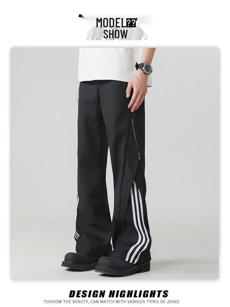 Muchi Odzież Męska: Dekonstruowane Spodnie High Street Luźne z Szerokimi Nogawkami na Zamek