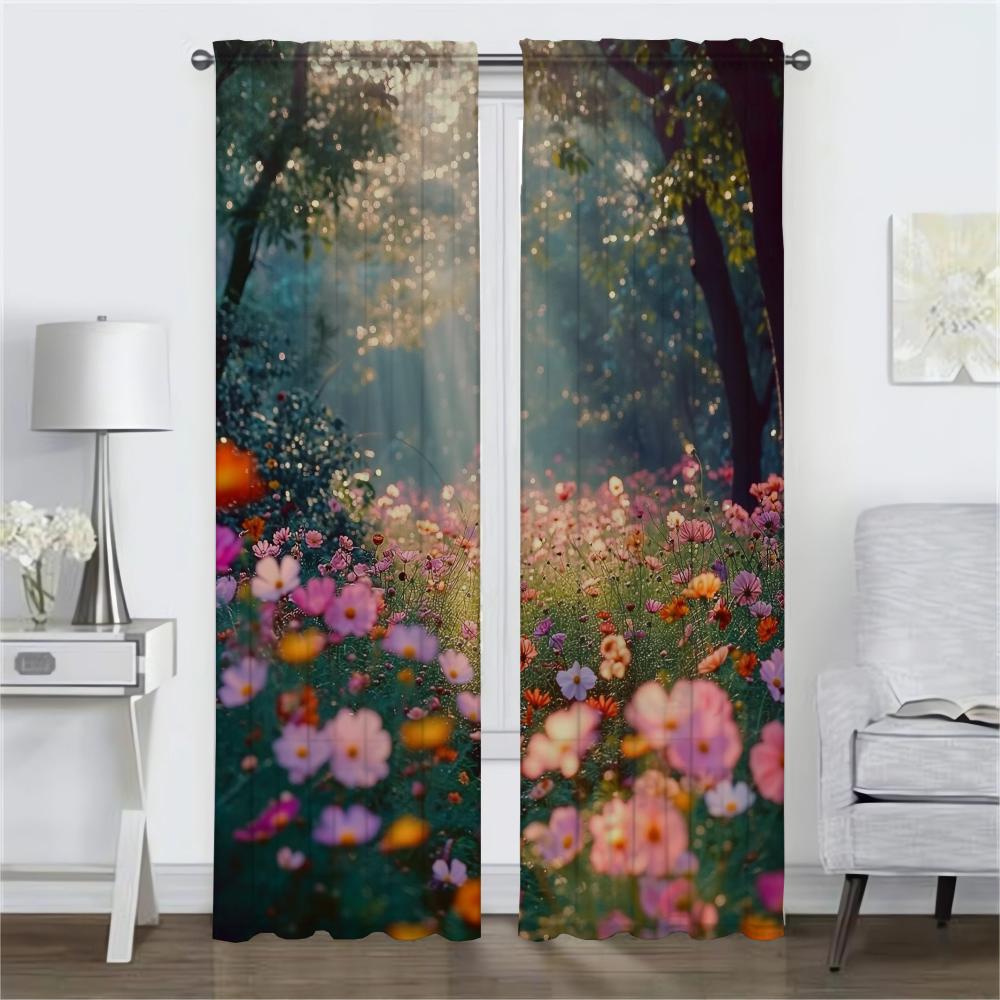 Partition Wildflower Modern Living Room Curtains 2 Pieces Halloween Decoration Home Interior Curtains for Camera Window Curtain