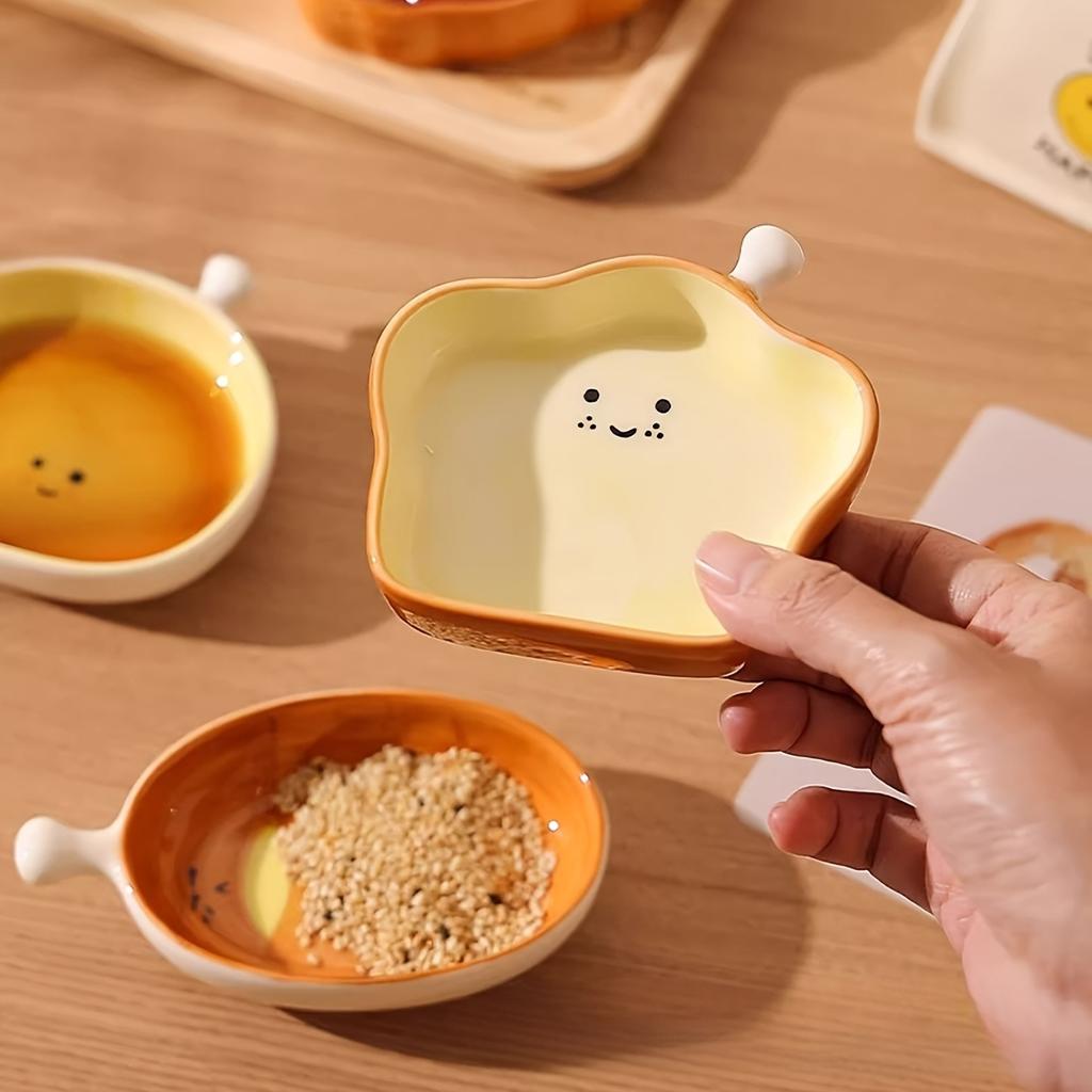 4 Stück Niedliche Brotförmige Saucenschälchen, 4 Zoll Keramik-Gewürzplatten für Frühstück, Mittagessen, Abendessen Ideal für Heimküche, Heimdekoration,