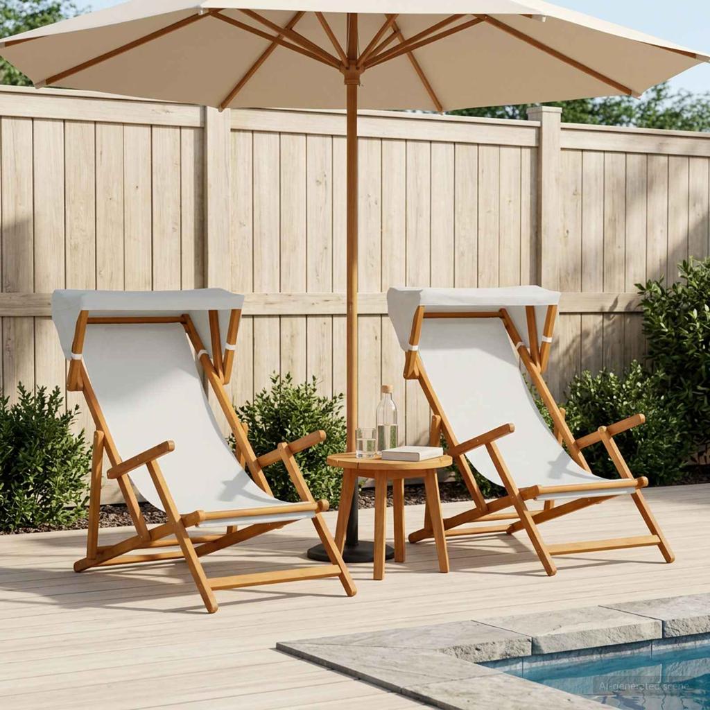 Sun Lounger 2 Pcs 3 Position Solid Eucalyptus Wood Cream