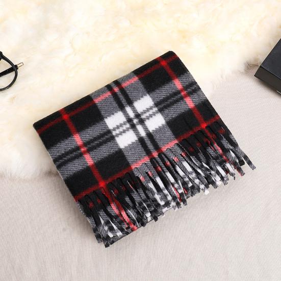 Double-Sided Velvet Scarf with Tassel Decoration Plaid Print Autumn Winter Warm Cashmere-like Scarf Fashion Accessory