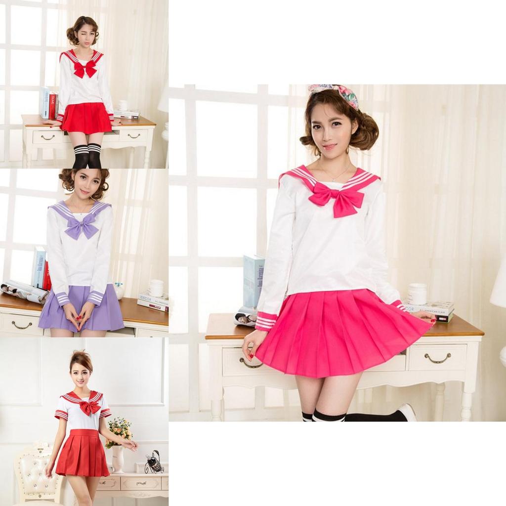 Elegant 3pcs Sailor Uniform Cosplay Costume Featuring Soft Polyester Fabric Design