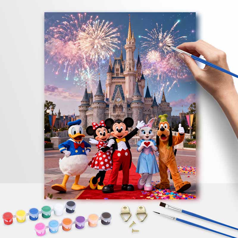 Disney Castle Fireworks Oil Paint Digital Painting Art Kit FillIn Painting Home Decor 20x30cm