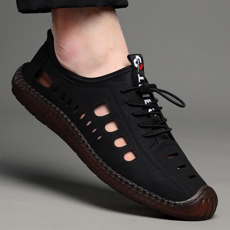 

Лето 2024 года, популярные мужские полые дышащие сандалии, мужские повседневные шапки с мягкой подошвой и мягким лицевым покрытием, нескользящие мужские туфли 8890 44 чёрный