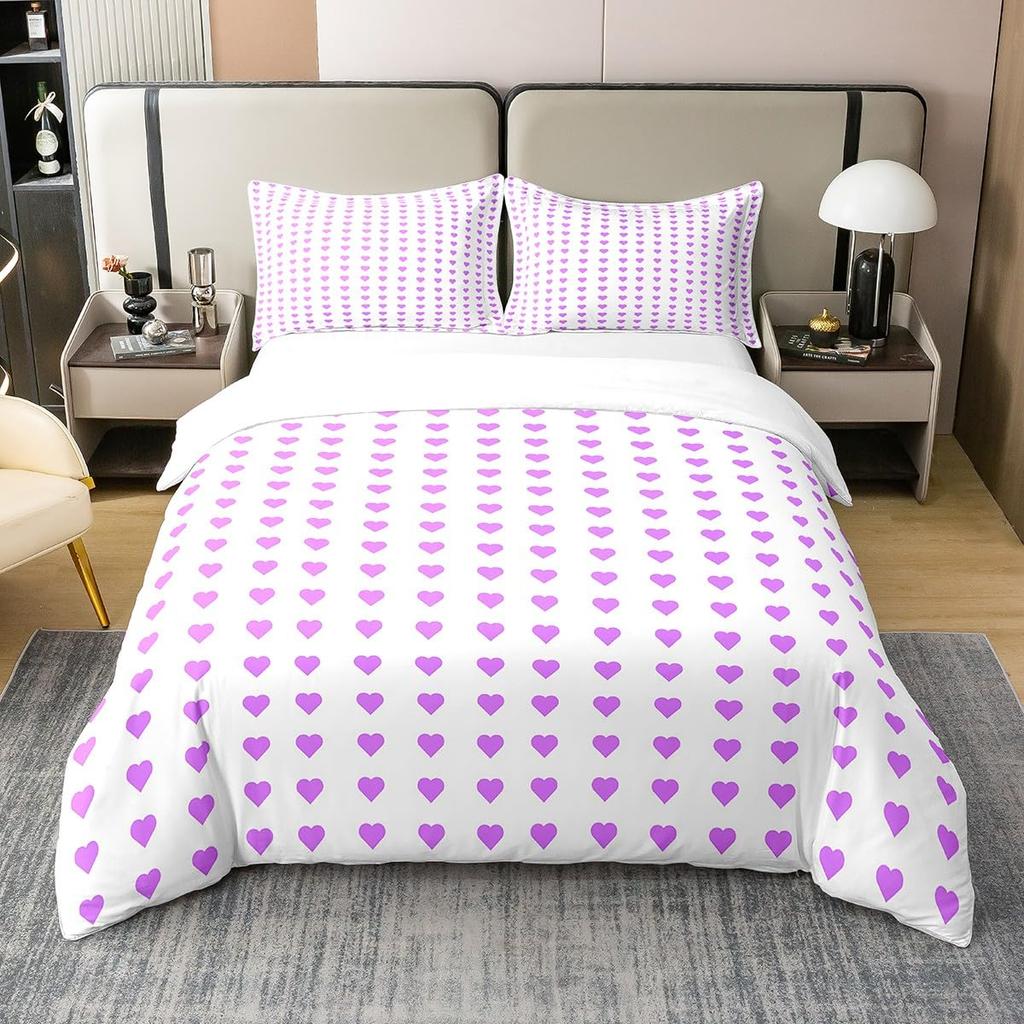 Heart Bedding Love Theme Comforter Cover Set Quilt Cover With 2 Pillowcases For Kids Teens Adults Women Men Queen King Size Twin