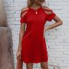 Letní Nové Dámské Volné Ležérní Sexy Šaty s Odhalenými Rameny Pletené Krátký Rukáv