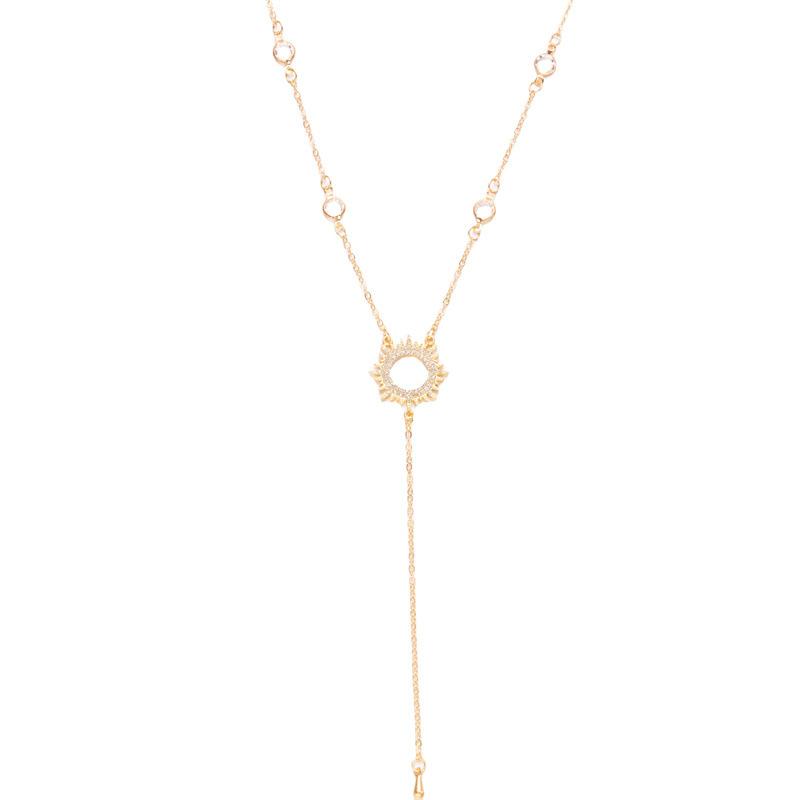 The New Y-shaped Necklace Is Fashionable and Versatile, Fringed with Diamonds, Sunflower Sweater Chain, and The Necklace Is Exquisite and Elegant.