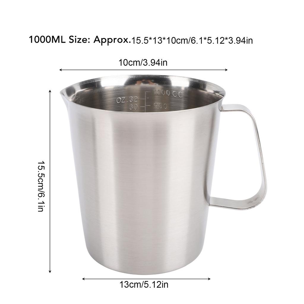 304 Stainless Steel Milk Frother Jug Coffee Milk Frothing Jug Latte Pitcher Measurement Jug Measuring Cup with Markings Spout