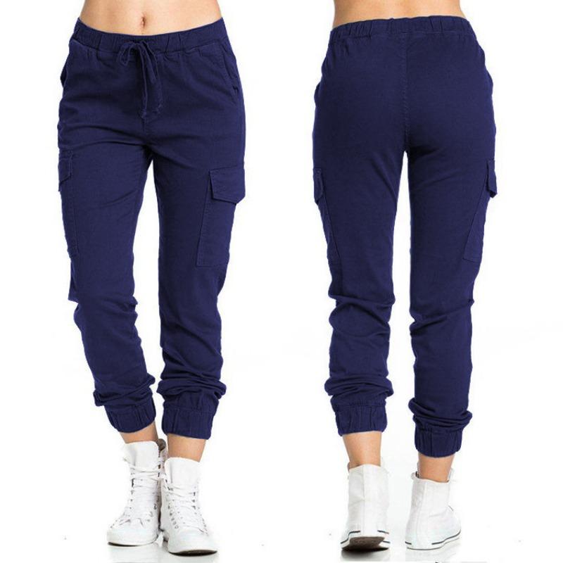 Women S Cargo Casual Elastic Waist Drawstring Side Pocket Long Pants