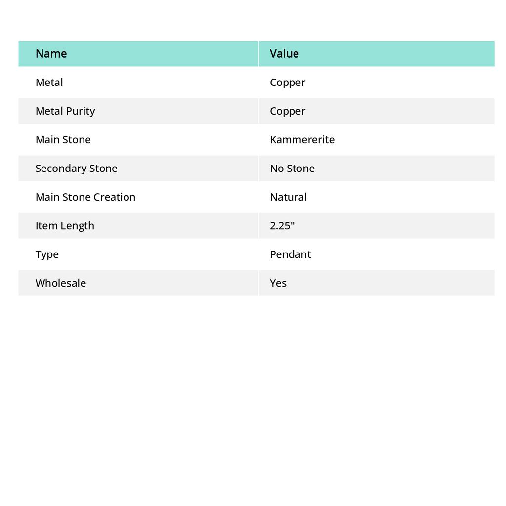 Kammerérite Pierre Précieuse Cuivre Bijou Pendentif 2.25"