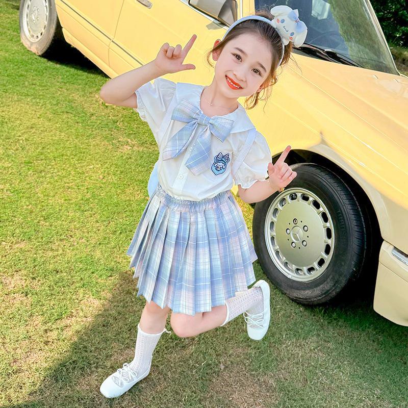 2025 Girls' Cinnamoroll Academy-Style Summer JK Shirt & Pleated Skirt Set