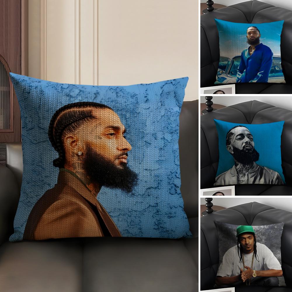 N-Nipsey Husslee Rapper Cushion Cover Natural Linen Organic Fabric Double-Sided Printing Sofa Home Decor Gift Pillow Case