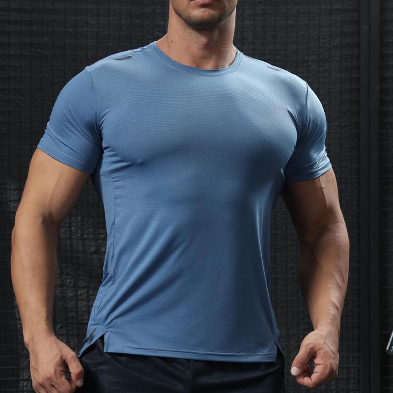 Men's Gym Workout Muscle Fit Shirt Thin Loose-fitting Casual T-shirt Stretchy Quick-drying Short Sleeve Athletic Running Tee