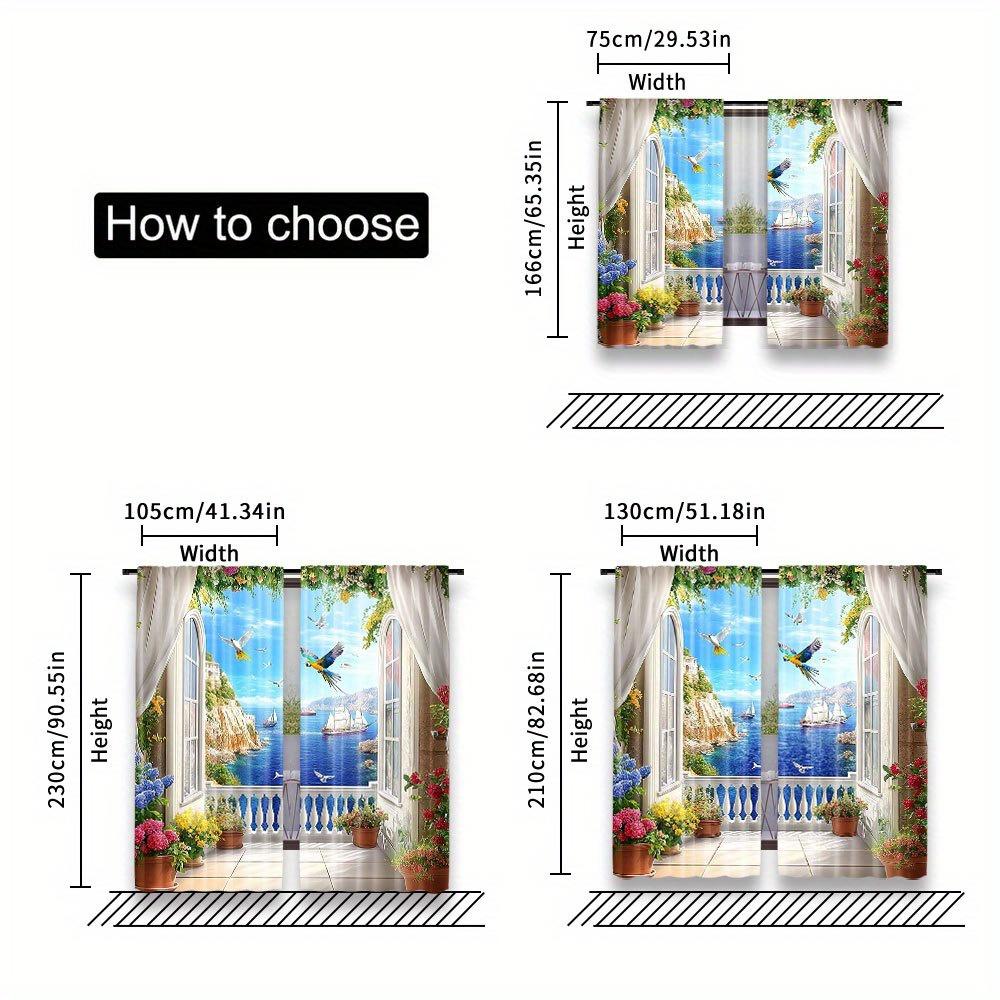 2Pcs Polyester Colorful Natural Scenery Printing Window Curtains Birthday Party Decoration Backdrop Drapes for Living Room