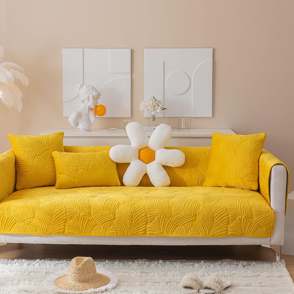 Autumn/Winter Super Soft Plush Banana Leaf Sofa Cushion: Modern Minimalist Solid Color Double Seat Cushion