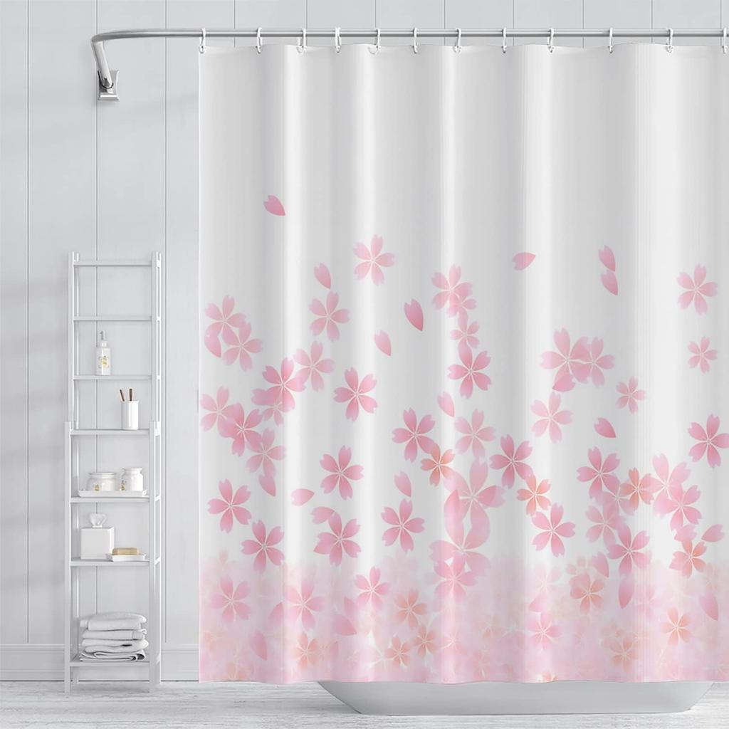 Mount Fuji Shower Curtain Japan Famous Landscape Cherry Flower Mountains Abstract Scenery Shower Curtains For Bathroom